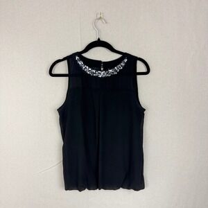 heartsoul womens black sleeveless embellished collar tank top size M